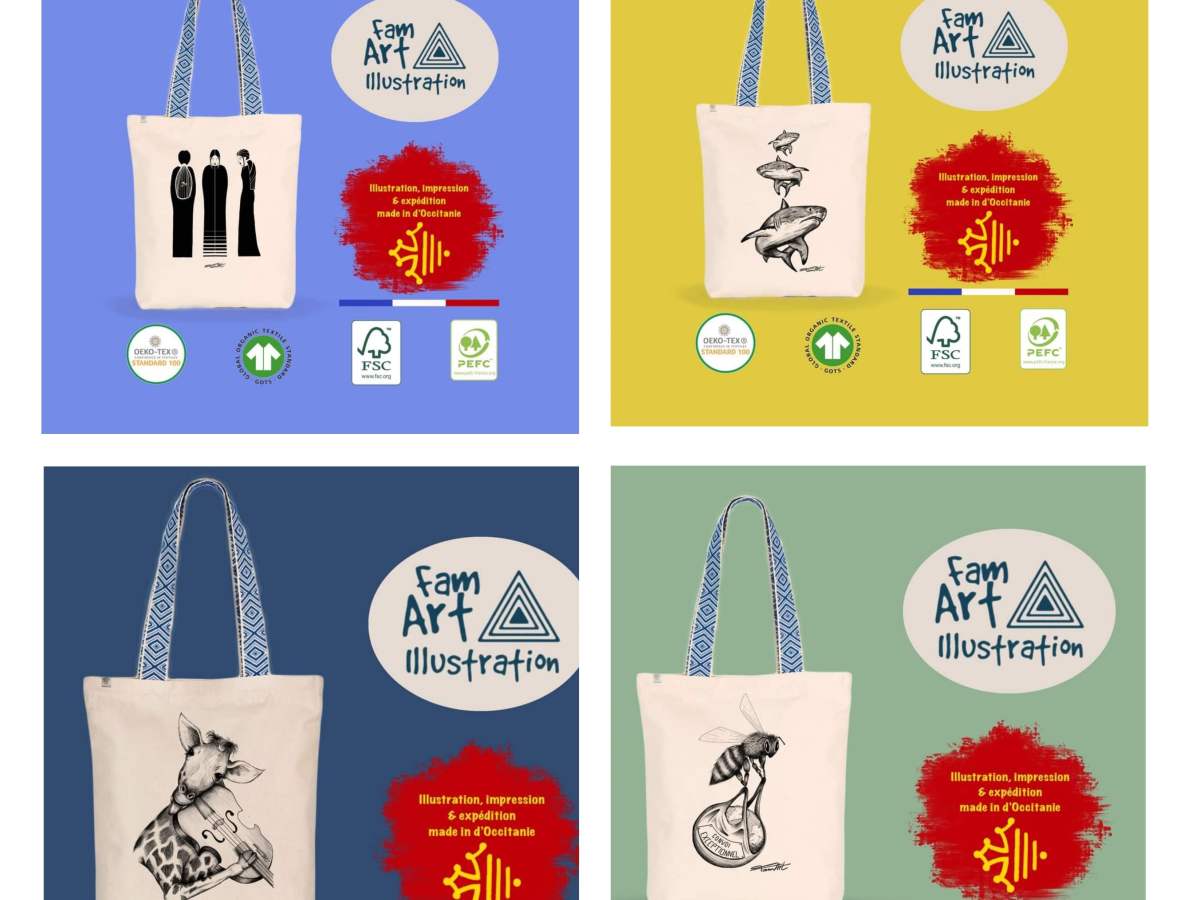 Tote-Bag 100% Fam Art illustration et 100% recyclé
